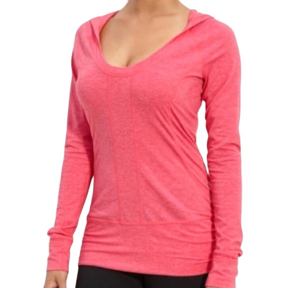 Zella Easy Breezy Long Sleeve Hoodie Athletic Workout Top Deep V-Neck Pink Small
